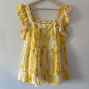 Marie Oliver Womens Silk Linen Blend Tie-Dye Sleeveless Top Yellow Size Small